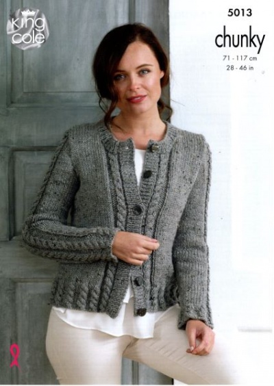 Knitting Pattern - King Cole 5013 - Chunky Tweed - Ladies Cabled Cardigan & Sweater